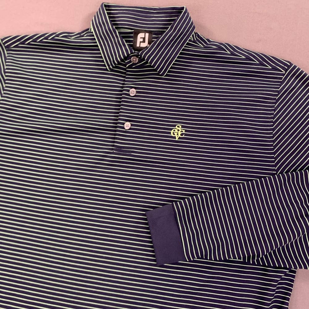 FootJoy Pullover Shirt Men 2X Navy Blue Green Stripe Long SLV Volley Ball SCVC‎